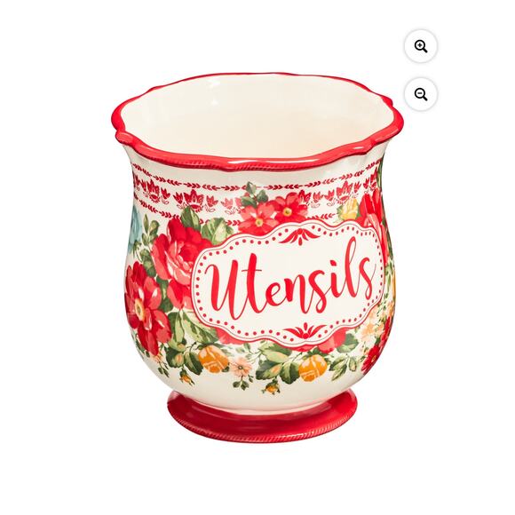 The Pioneer Women vintage Floral large utensil holder stoneware cottage - Picture 8 of 10